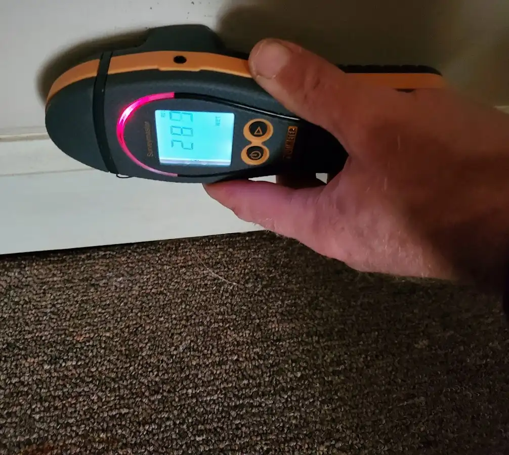 Moisture detection at baseboard during Burst Pipe Cleanup in San Mateo